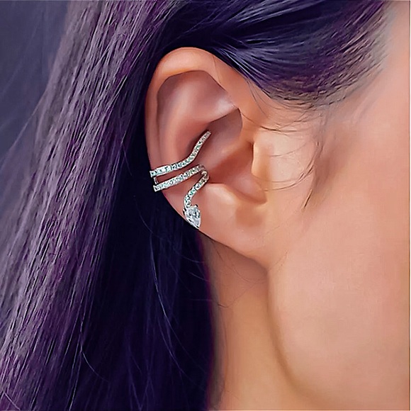 ⚜️[𝟯𝟬%𝗢𝗙𝗙|𝗯𝘂𝗻𝗱𝗹𝗲𝘀 𝟯+]⚜️CZ Rhodium Snake Cuff Earring NEW - Picture 3 of 12